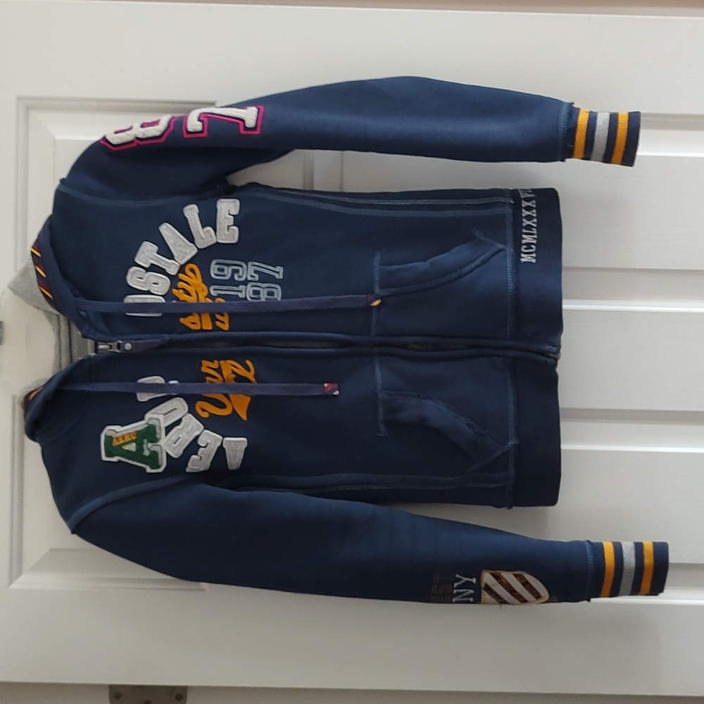 Aeropostale XS Blue Varsity Thermal Hoodie